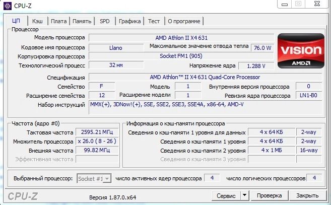 Процессор AMD Athlon II X4 631 2,6ГГц Сокет FM1 4 ядра