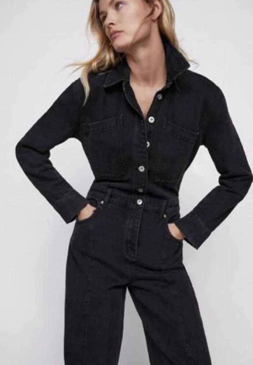 ZARA The Dorian JUMPSUIT новый джинсовый комбинезон S чёрный