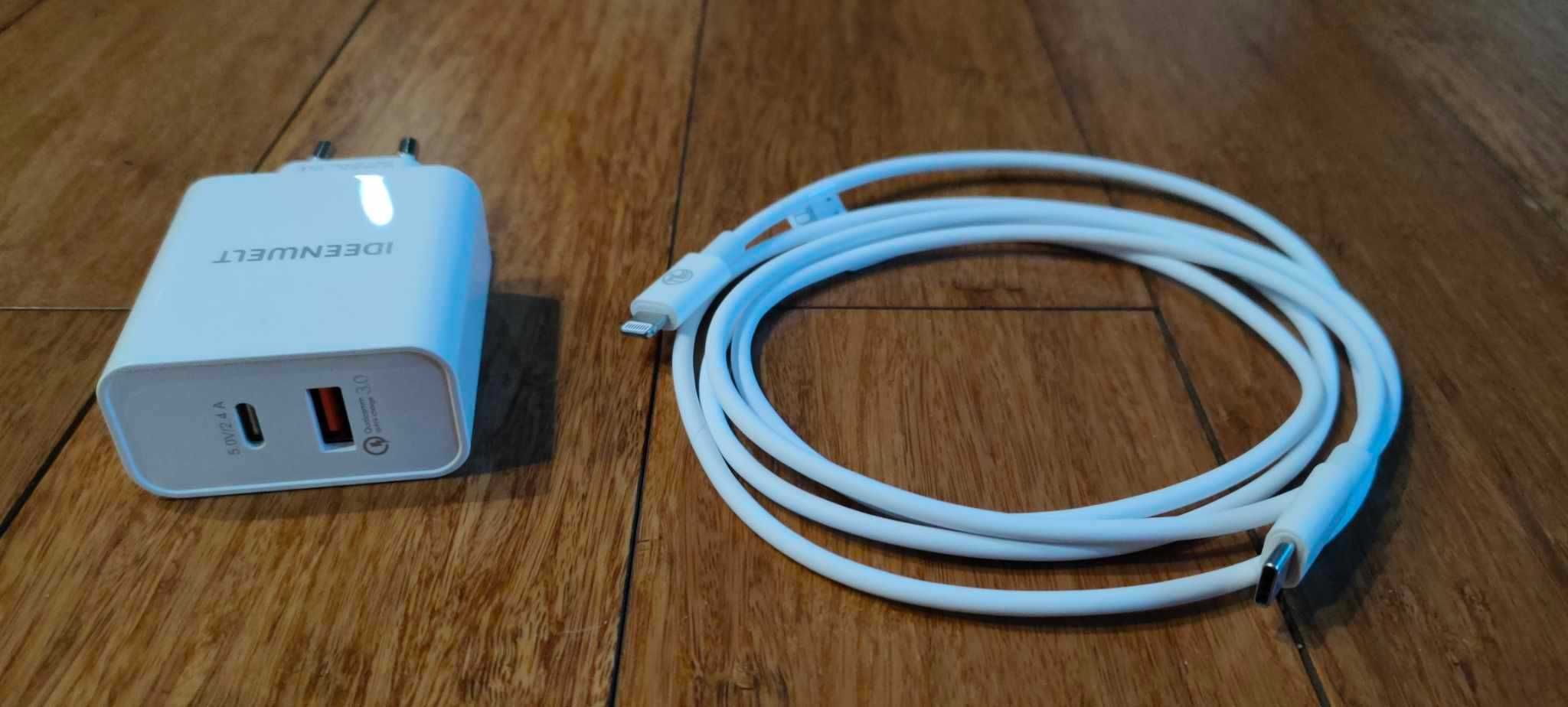 Ładowarka dwu wejściowa USB + kabel typu USB -C