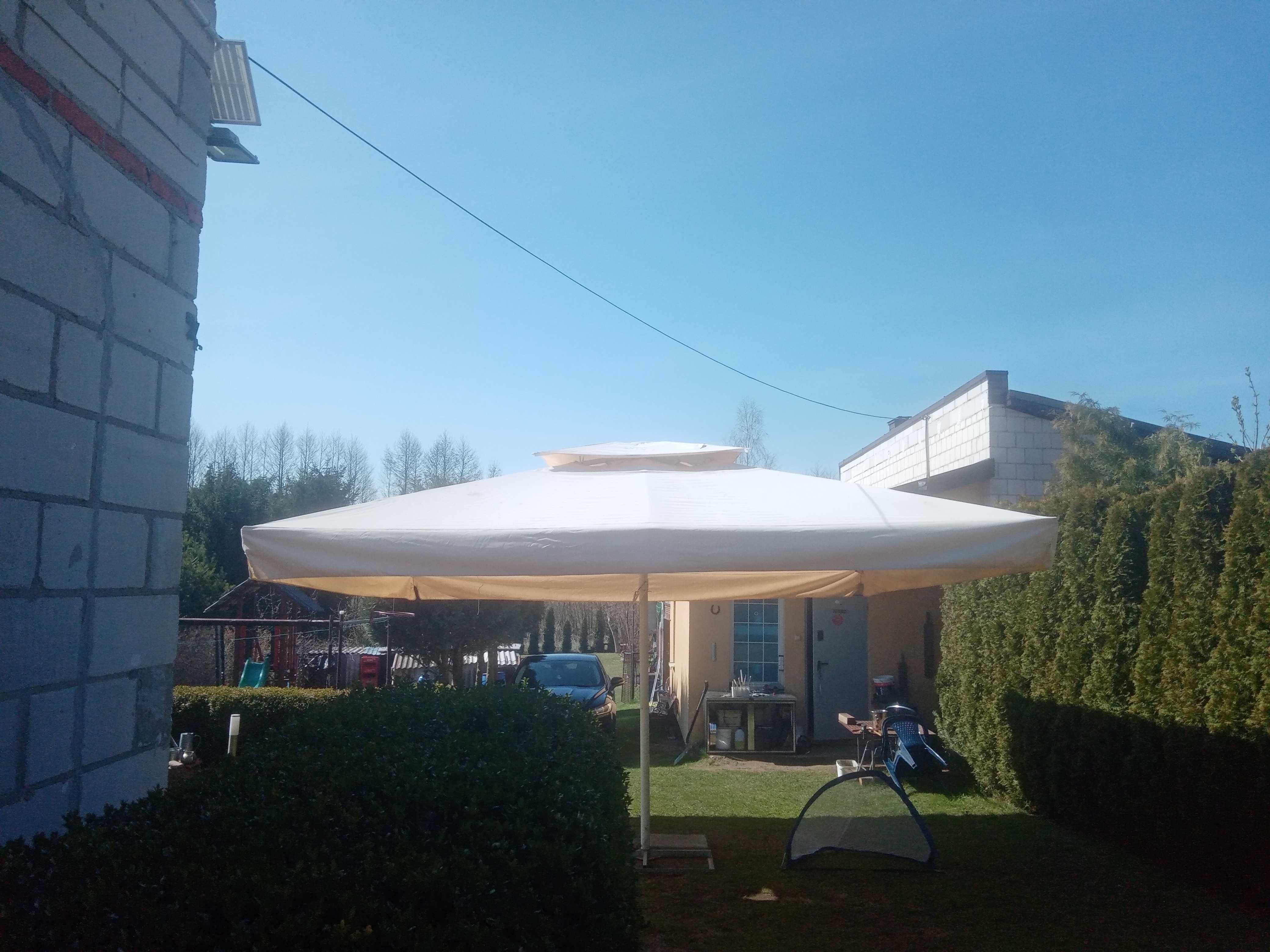Parasol ogrodowy, restauracyjny o wymiarze 5 x 5 metrów z nierdzewna.