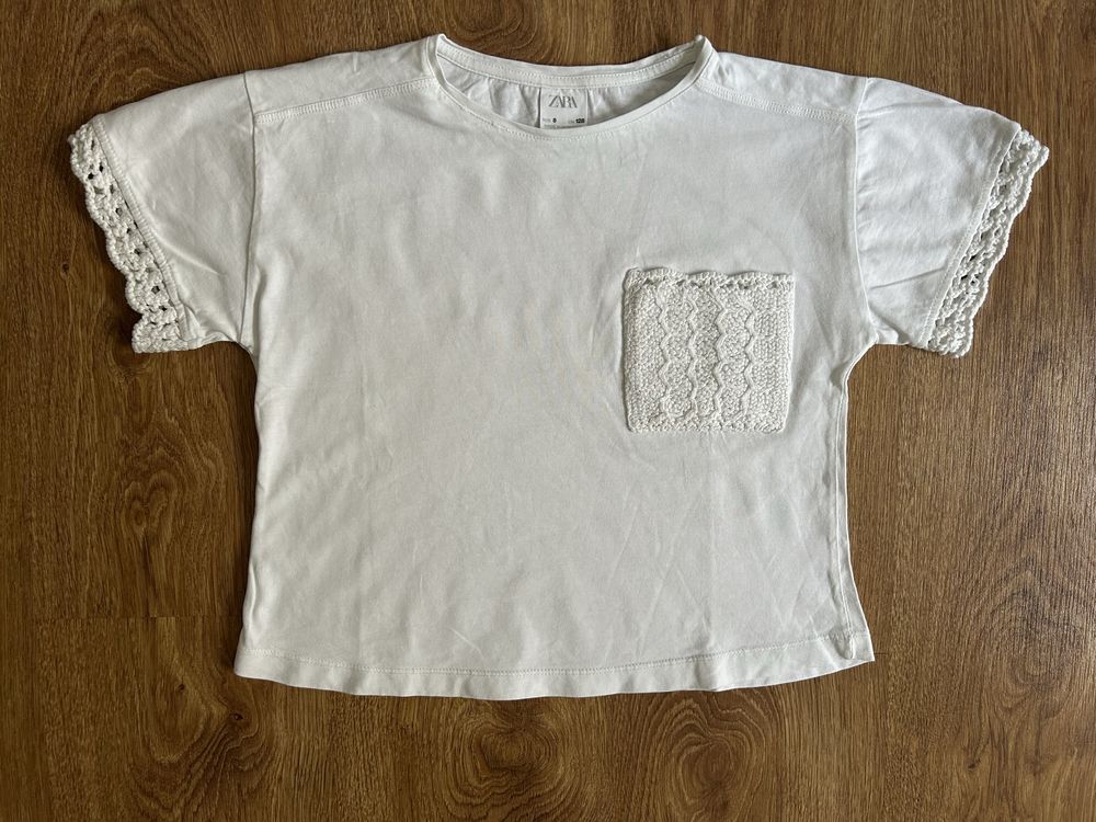 Biały T-Shirt Dziewczęcy ZARA Rozmiar 128