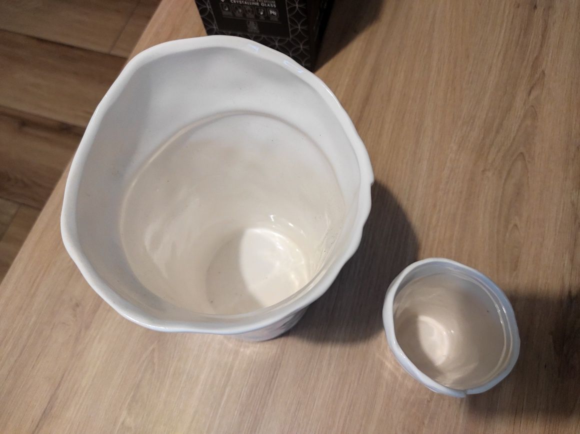 2szt Doniczki ceramiczne - złamana biel - doniczka - wazon
