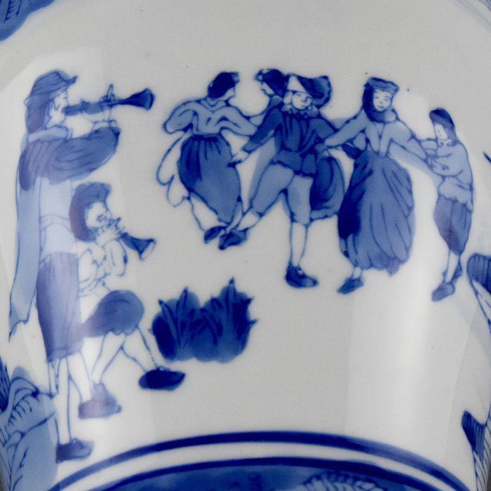 Jarra / Jarrão em porcelana, decoração de porto europeu a Azul e Branc