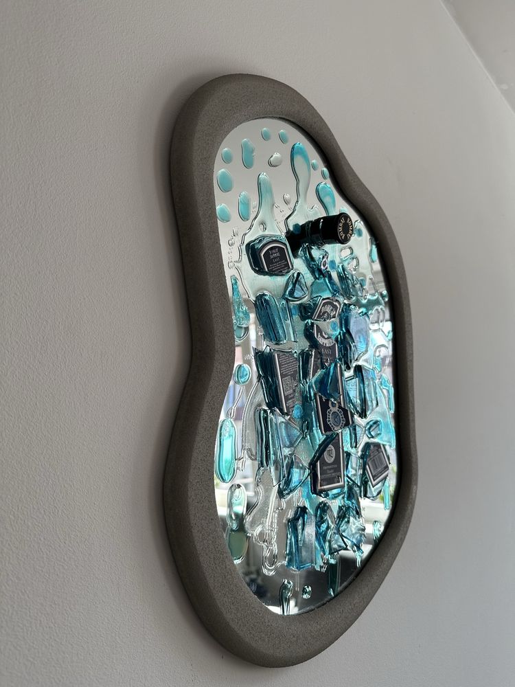 Unikatowy obraz/instalacja artystyczna z lustrem i szkłem. Handmade