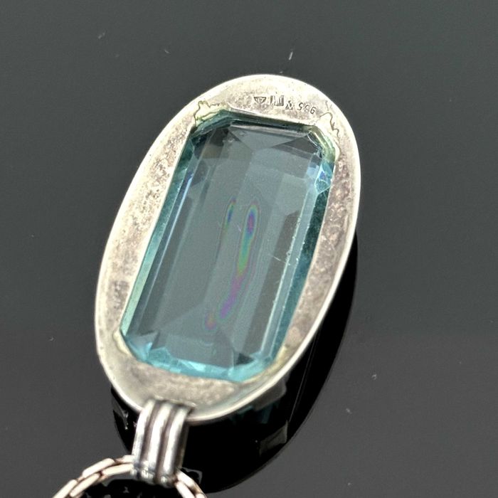 Wielki naszyjnik Art Deco z błękitnym Spinelem - próba srebra 925