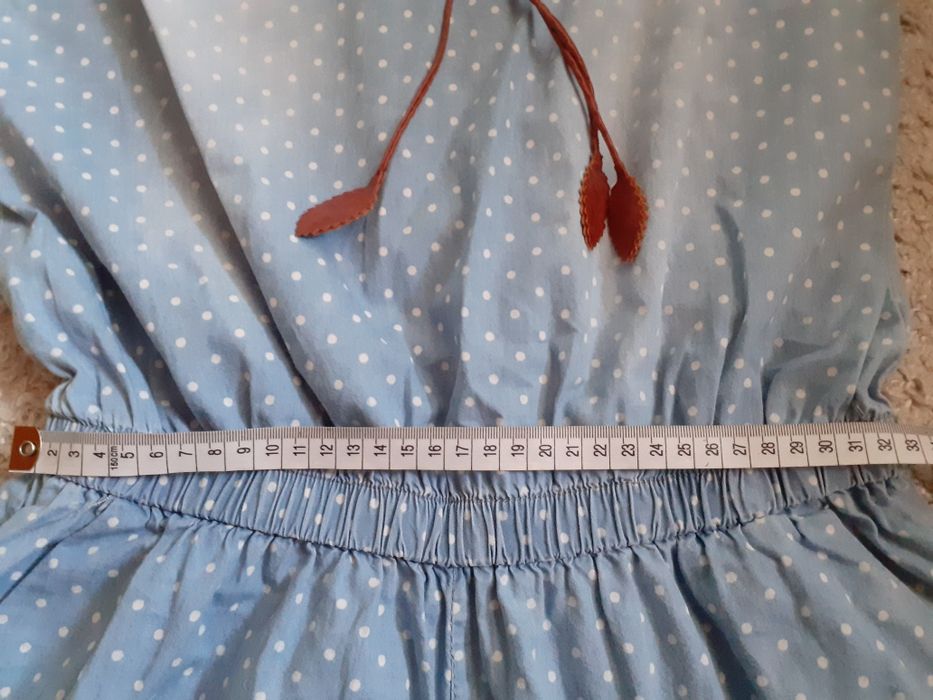 Kombinezon letni błękitny kropki rzemyki S/M