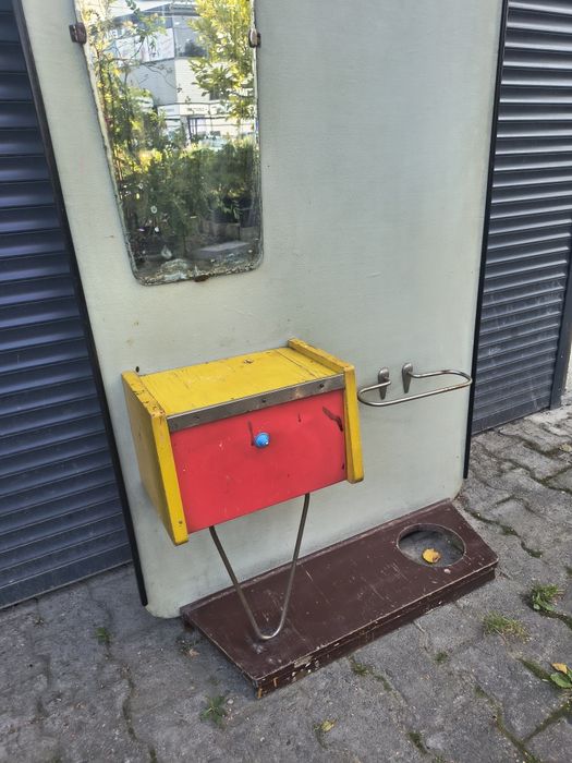 Wieszak PRL garderoba retro stojący wieszak z lustrem vintage