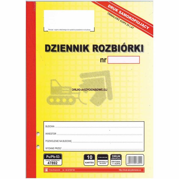 Dziennik rozbiórki samokopiujący