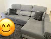 Sofá chaise lounge com 2 puffs e arca de armazenamento