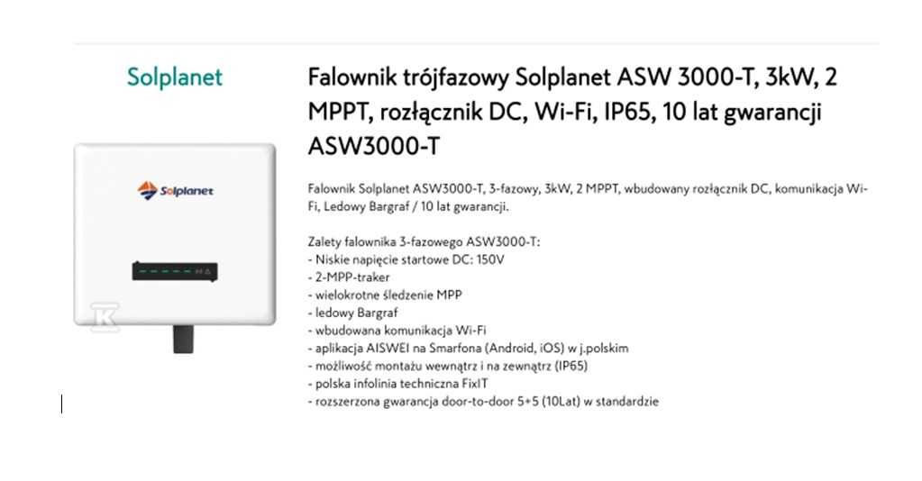 Falownik używany Solplanet ASW3000-T  trójfazowy o mocy 3 kwh: