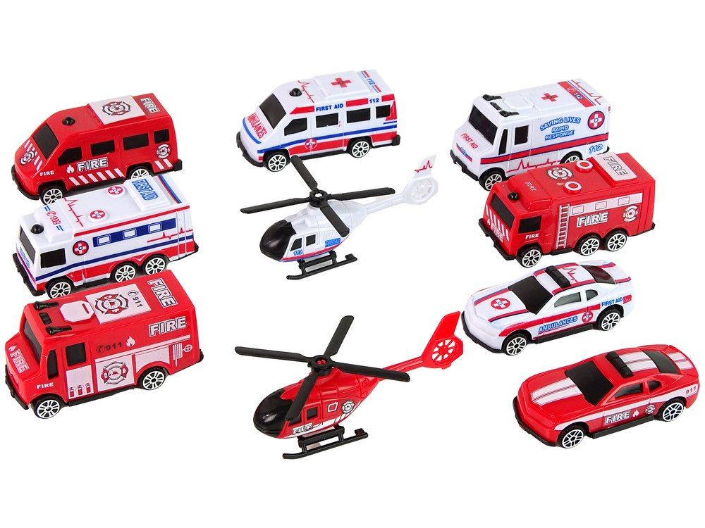 Zestaw Autek Resoraki Pojazdy Straż Pożarna Ambulans +CAMPER