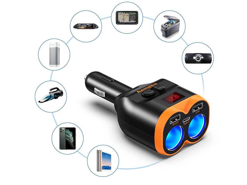 Rozdzielacz gniazda zapalniczki 12-24V 2xUSB-A 1xUSB-C QC 3.0 80W