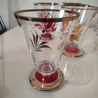 Zestaw szklanek 6 szt zdobione-ręcznie malowane, PRL Retro Vintage