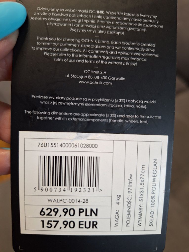 Stan idealny/na gwarancji WALIZKA OCHNIK poliwęglan