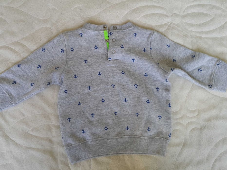 nowa bluza PETIT BATEAU kotwice marynarska szara 74-80