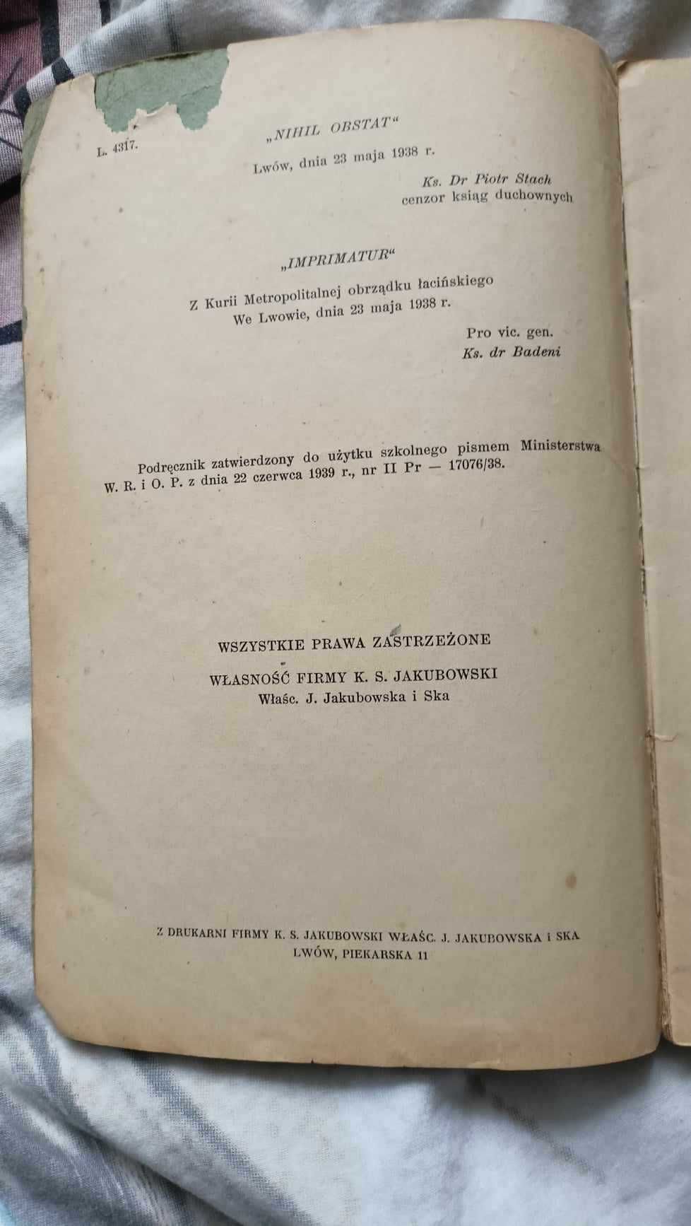 Podręcznik do religii z 1939 roku