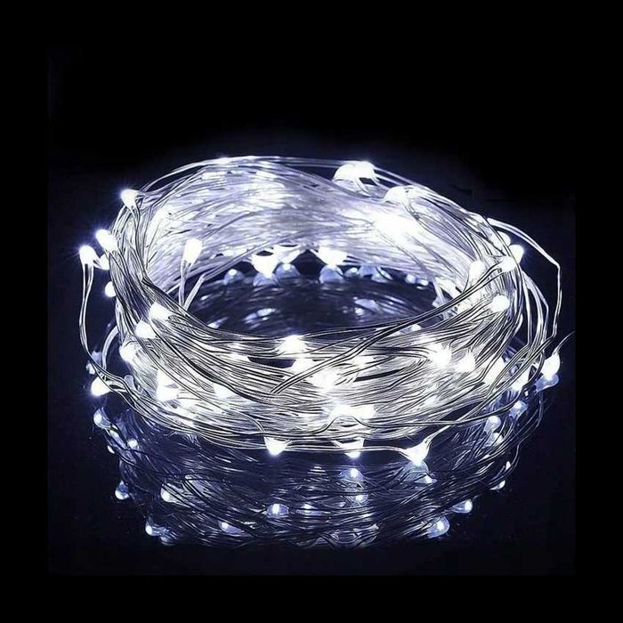 Lampki choinkowe świąteczne LED 100 światełek Białe 10 m na baterię