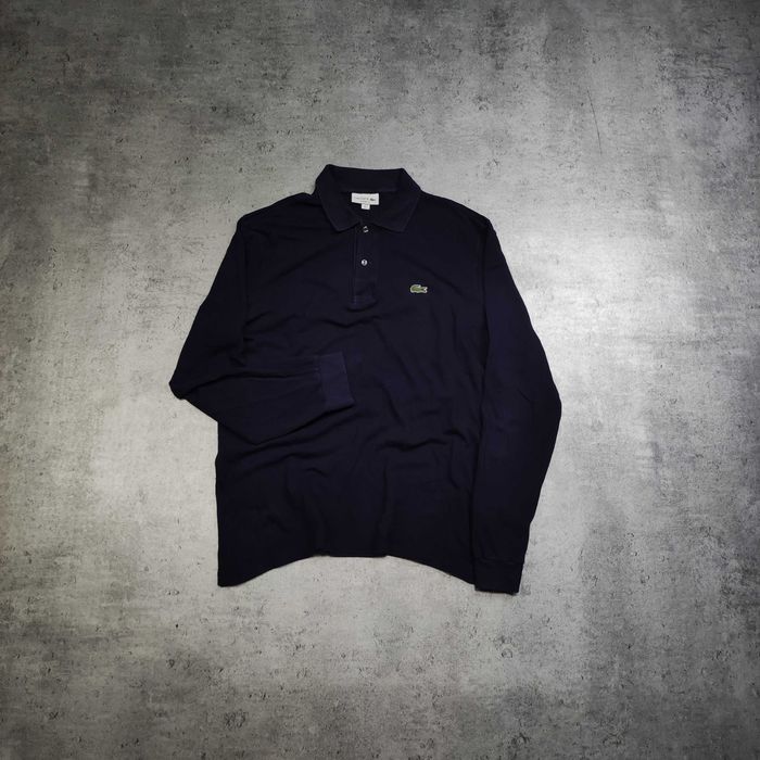 MĘSKA Elegancka Bawelna PREMIUM Koszulka Długi Rękaw Granat Lacoste