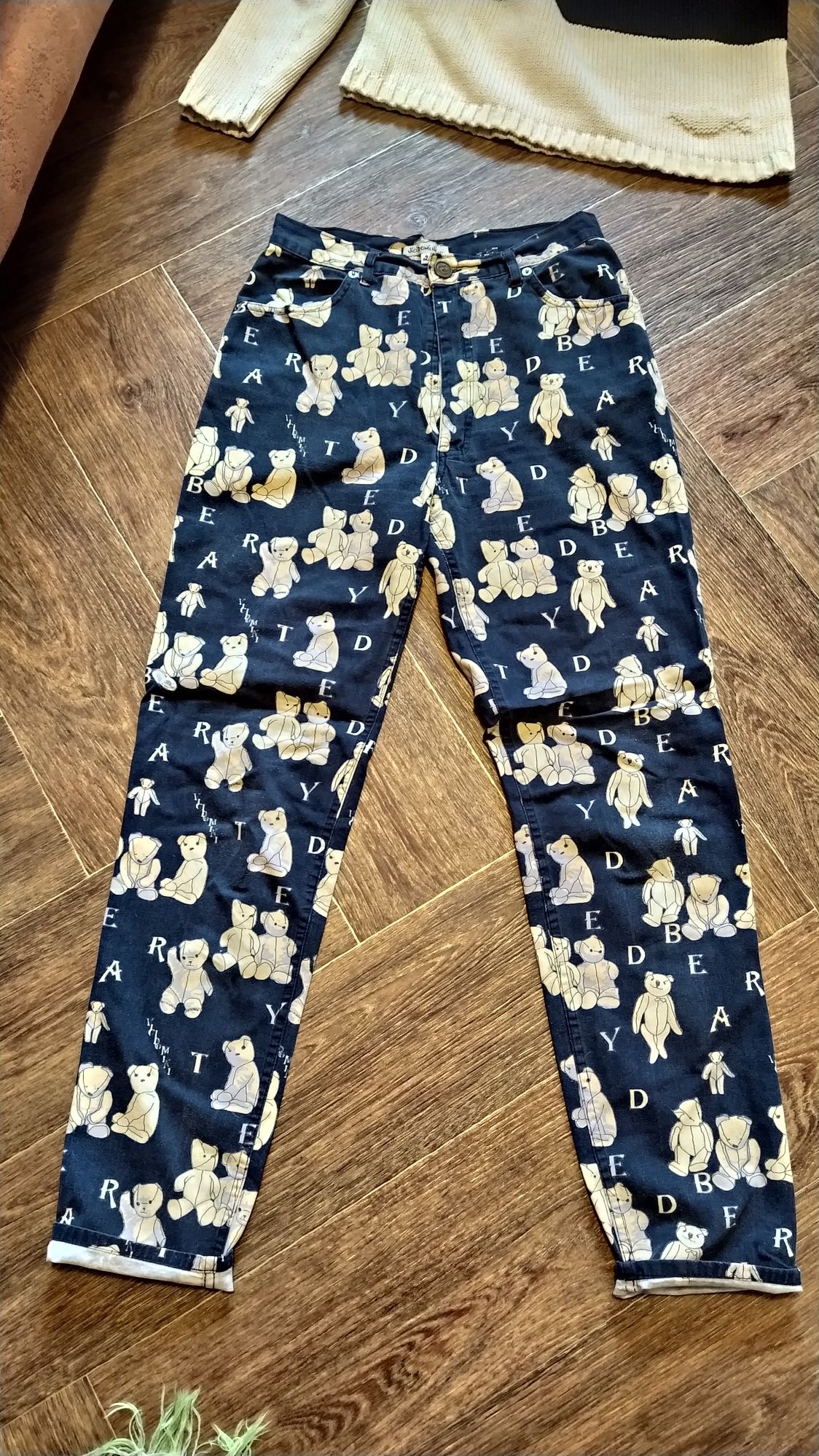 Брюки джинс с мишками высокая посадка Teddy bear jeans