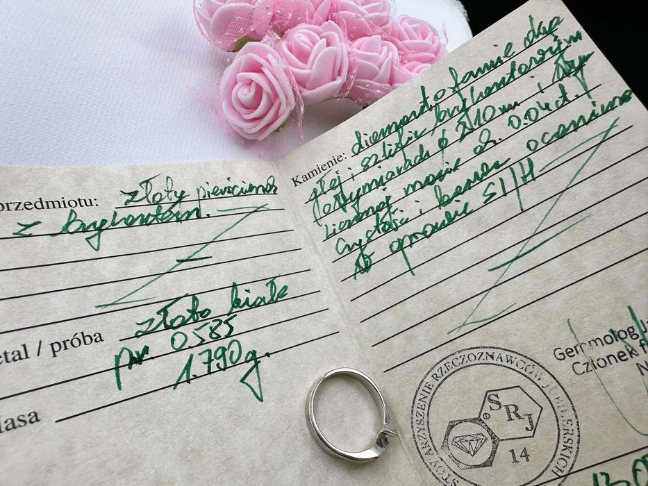 Złoty pierścionek z Diamentem Rozmiar 7 Białe złoto Próba 585 Apart