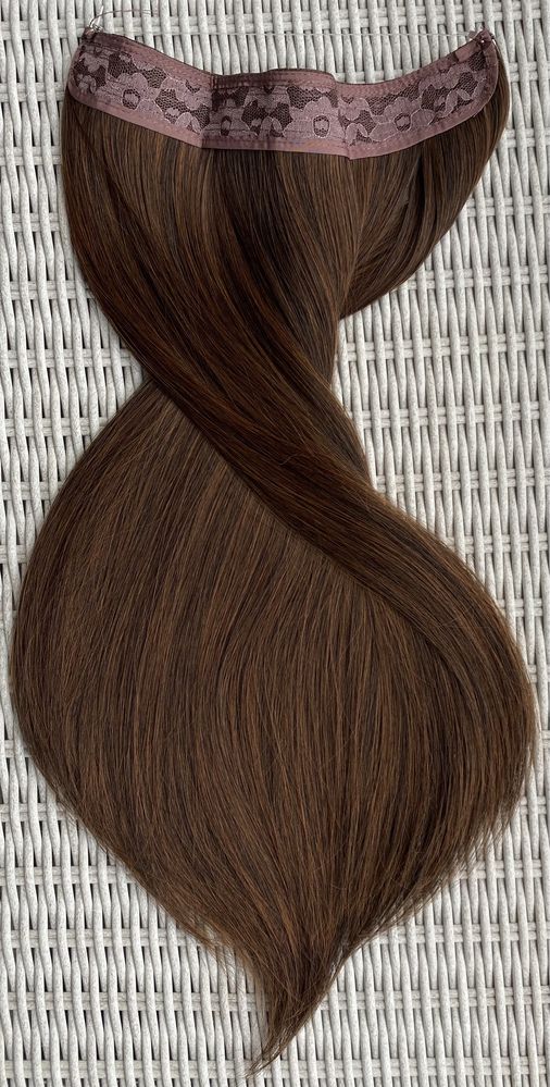 Włosy doczepiane, ciemny naturalny brąz, włosy na żyłce ( 433 )