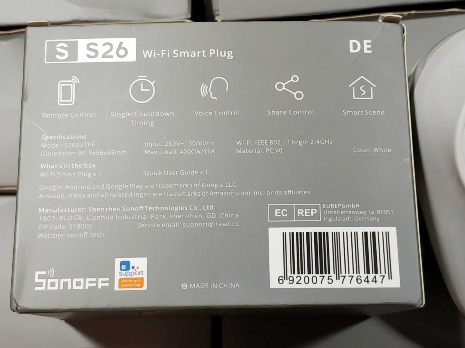 10.05.24 Sonoff S26 R2 - Wi-Fi розетка 16А,  3,5 кВт Smart Plug