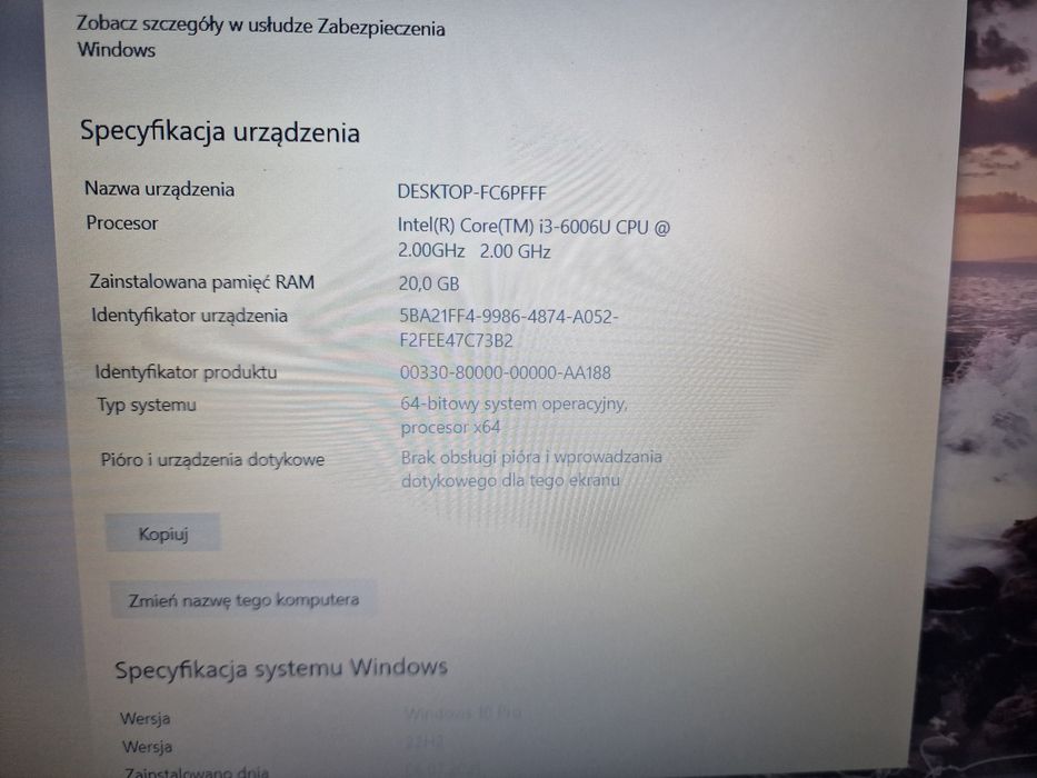 Laptop HP 250 G6 | i3 | 20GB RAM DDR4 | SSD 512GB | Windows 10 | DOBRY