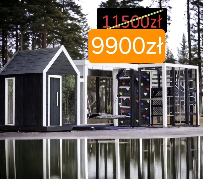 Nowoczesny plac zabaw dla dzieci - stodoła z małpim gajem i ślizgiem