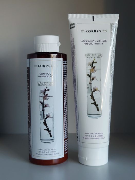 Zestaw Korres Almond and Linseed szampon + maska do włosów suchych