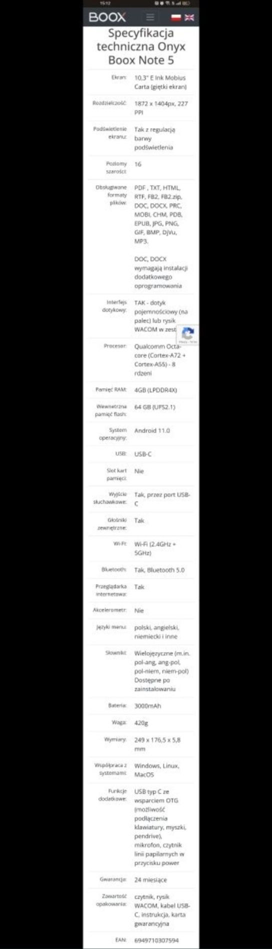 TABLET Onyx Boox Note 5