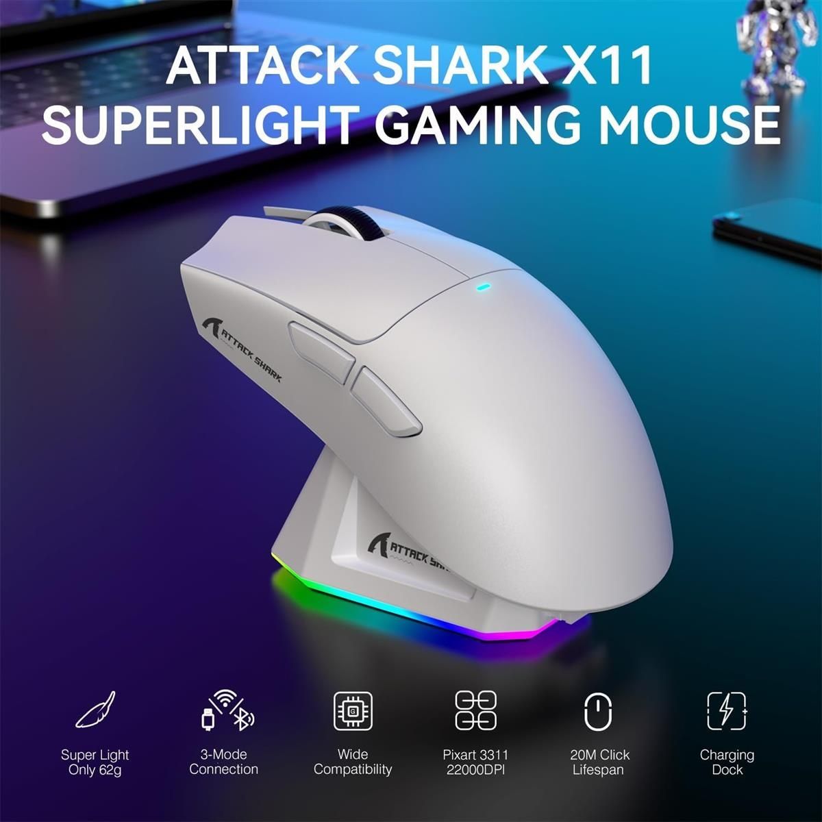 !Ігрова мишка Attack Shark x11 22000DPI