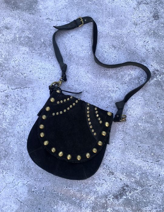 Женская черная кожаная нубуковая ты сумка седло