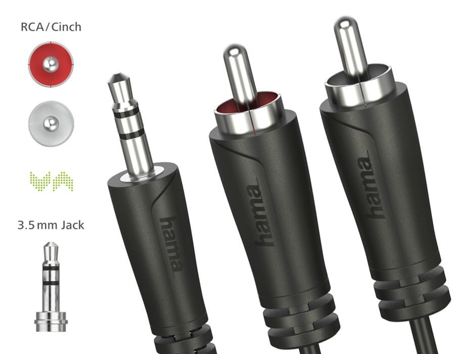 Hama Kabel Jack 3,5mm - 2xcinch, audio, 5m, czarny OUTLET