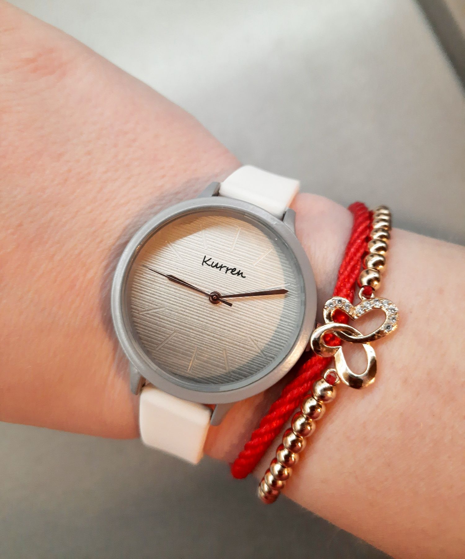 Zegarek analogowy silikonowy biały szary ombre