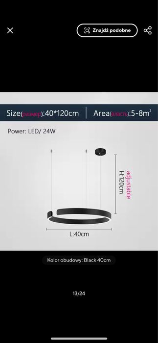 Lampa Led, okrąg 40 cm , pilot - zmienna barwa światła
