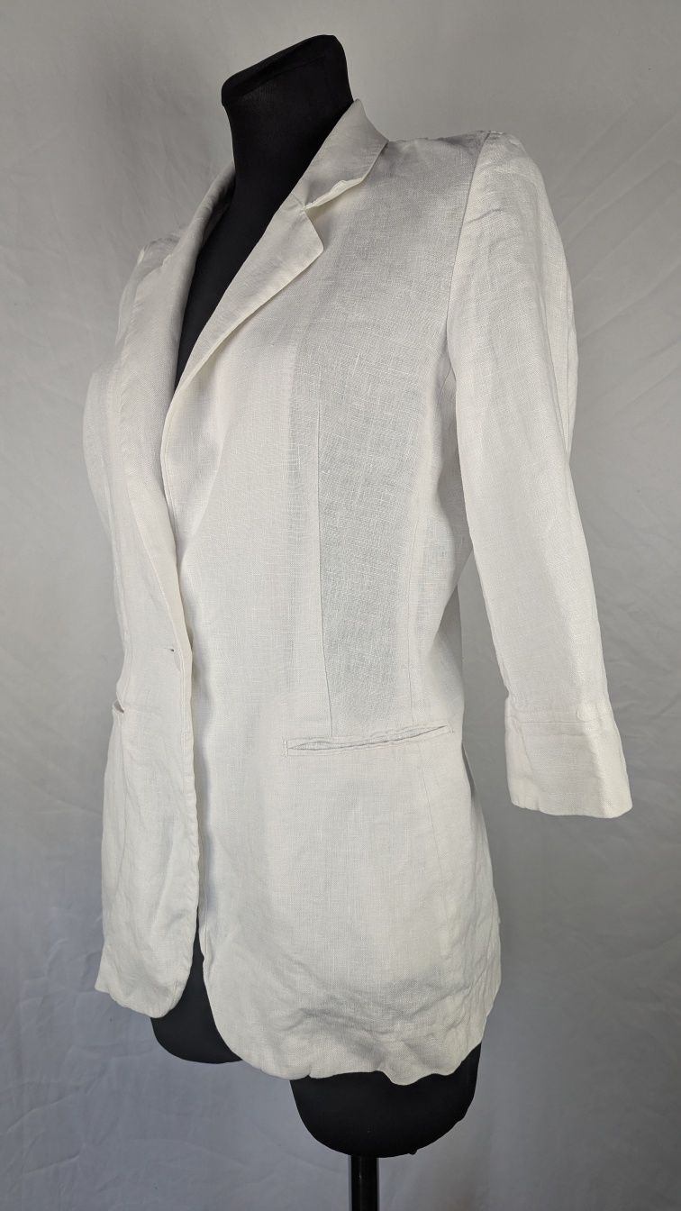 Denim Co lniana letnia biała marynarka żakiet 100% len 38