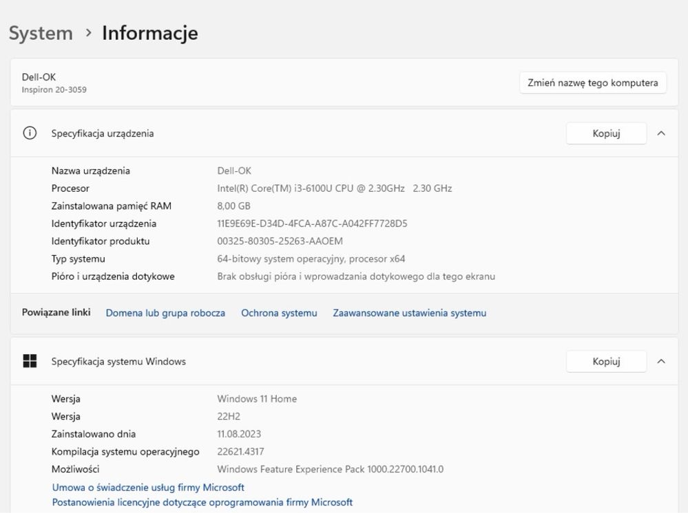 Komputer All in One Dell Inspiron 20 Model 3059 intel core i3