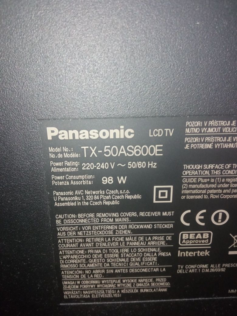 Telewizor Panasonic, uszkodzony.