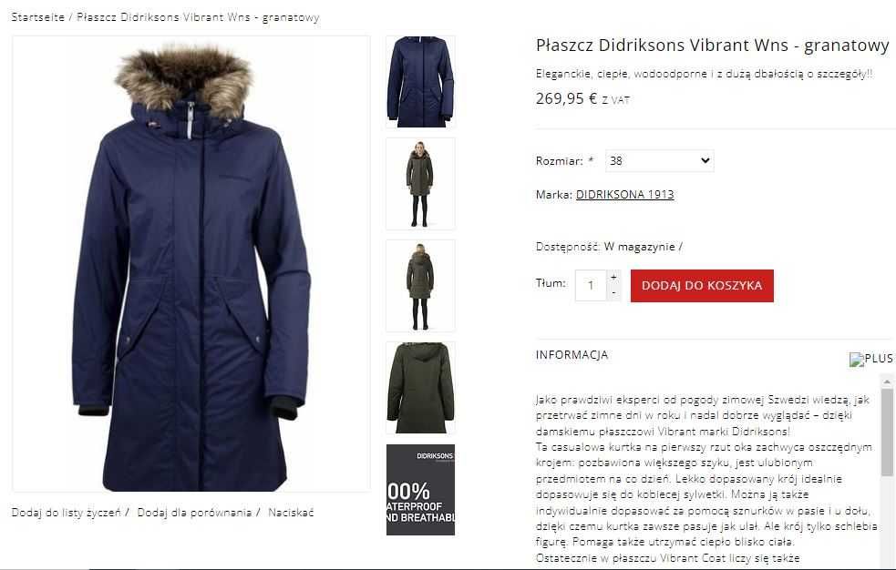 Didriksons Vibrant Wns  płaszcz kurtka parka zimowa j.nowa 36 S 38 M