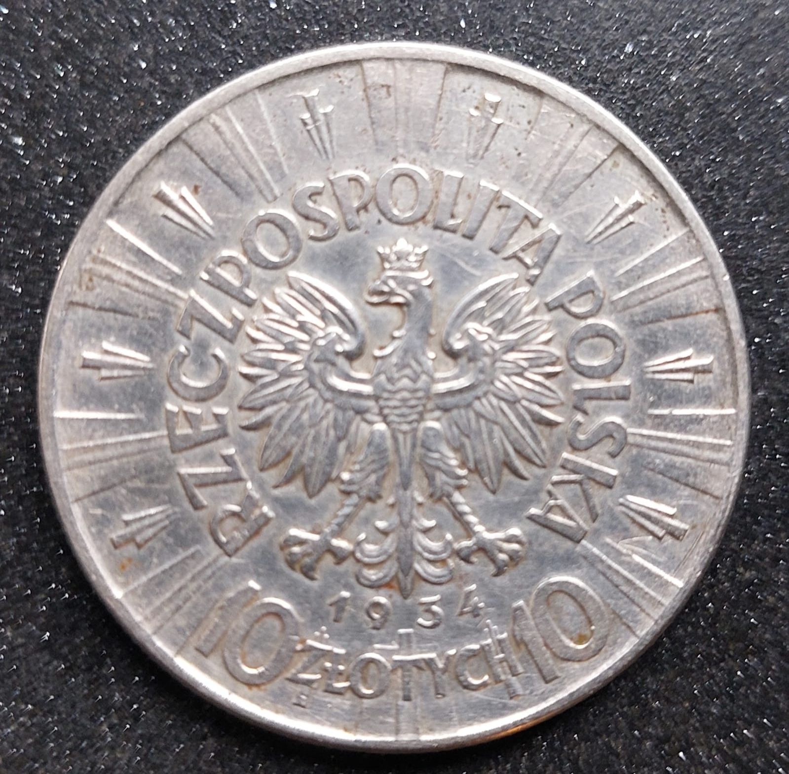 Moneta srebrna 10 złotych Piłsudski 1934 urzędowy