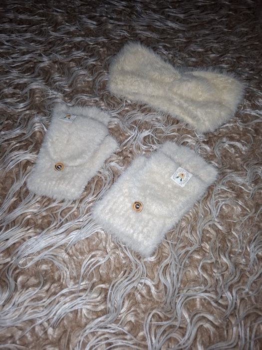 Opaska plus rękawiczki moherowy  komplet dziewczęcy