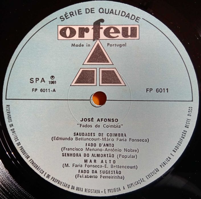 José Afonso	- - - - -		Fados de Coimbra e Outras Canções	- - - - -	LP