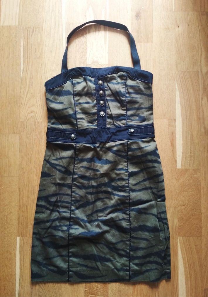 Krótka sukienka tygrysie paski khaki mini sexy