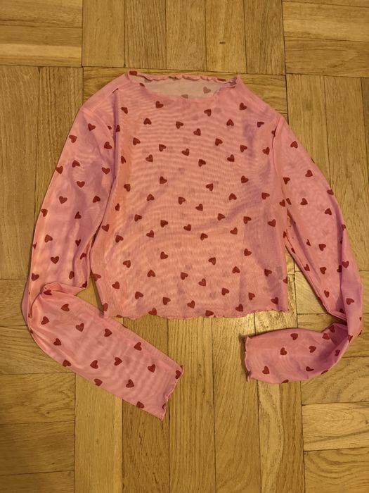 Bluzka różowa siatka serduszka prześwitująca