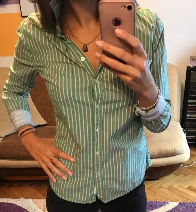Koszula H&M rozmiar 36, Stan idealny, w paski, zielona