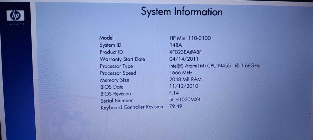 Netbook HP mini - serie 110