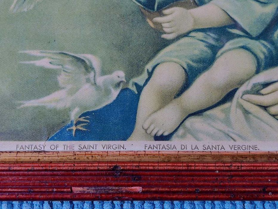 Quadro antigo de imagem da Virgem Maria com os Anjos