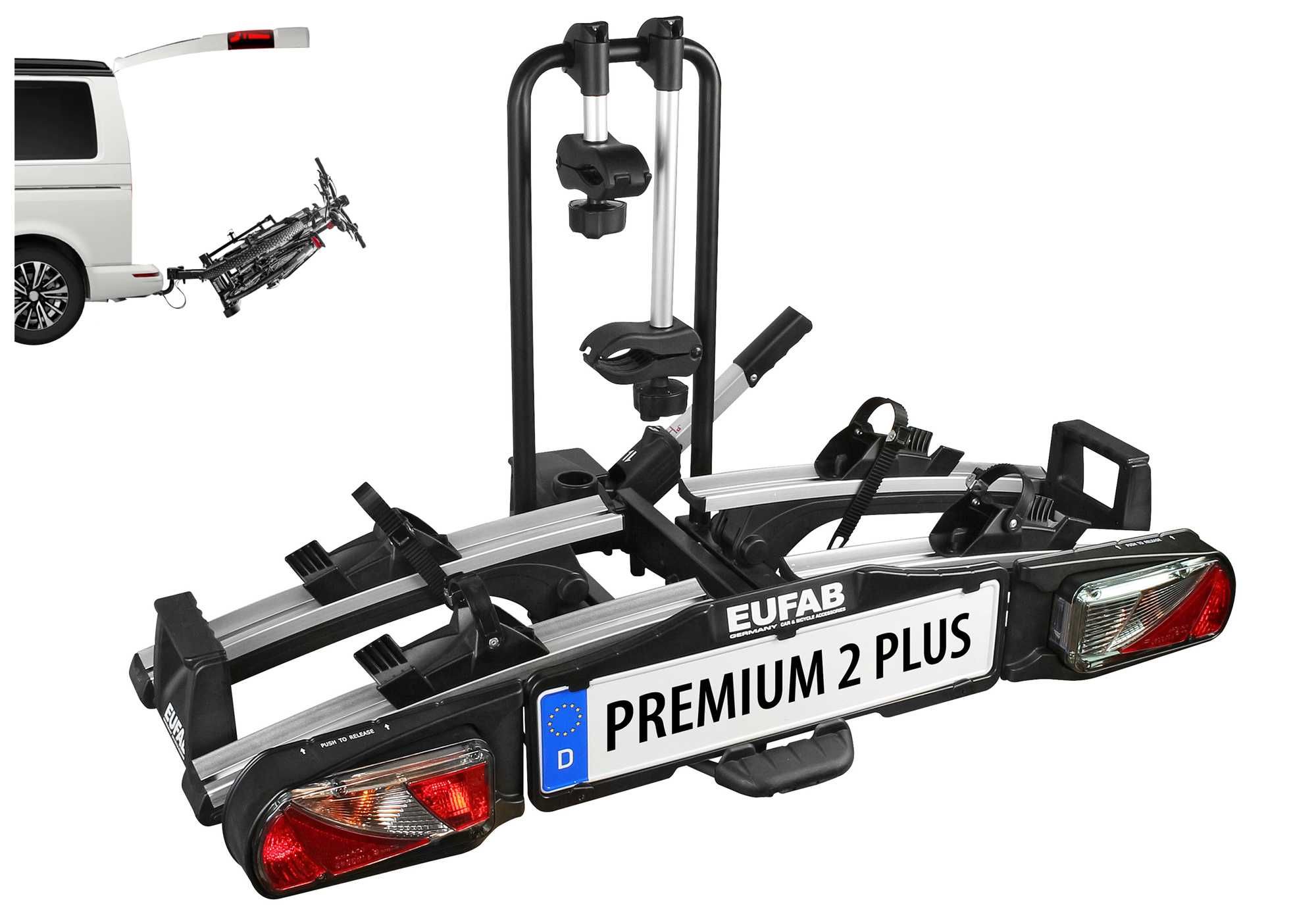 EUFAB składany bagażnik rowerowy na hak Premium2 + VAN Kamper XL Klapa