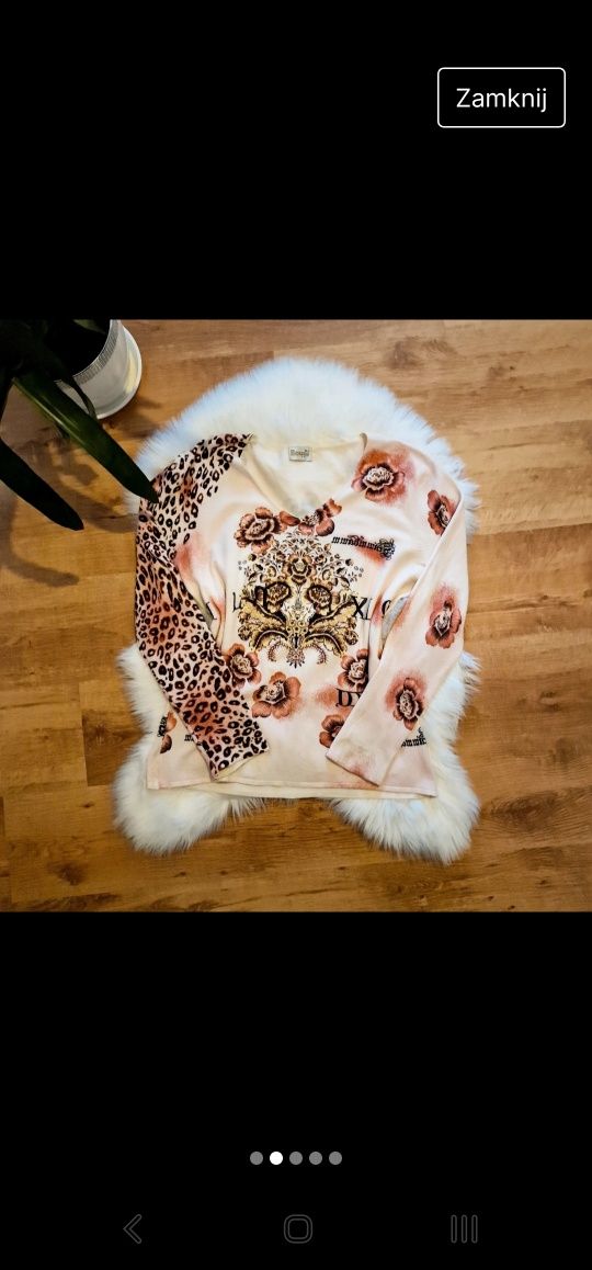 Elegancki sweterek w panterkę w kwiaty Roman plus size 60% wiskoza