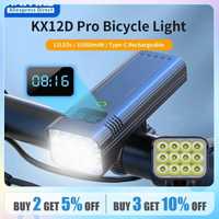 Фонарь велосипедный KX12D Pro 12 LED 10000mah USB Type C PowerBank